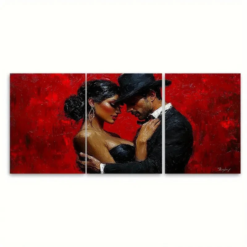 3pcs Passionate Tango Dancers Black Outfits Wall Art Set Canvas Framed 60x90cm - High Quality Print 100% Australian Made Wall Canvas Ready to Hang