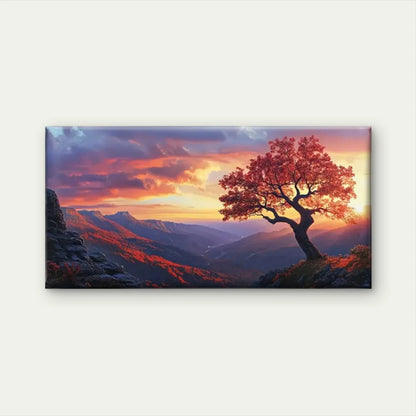Vibrant Sunset Tree Mountain Wall Art Canvas Office Home Room Framed 120x60cm