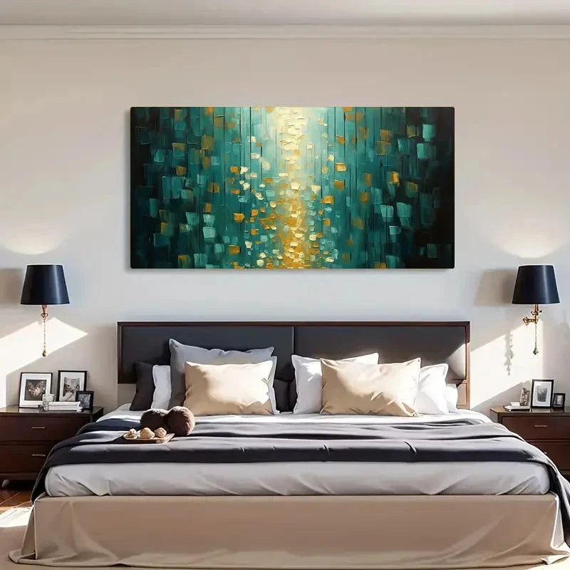 Modern Abstract Teal & Golden Wall Art Canvas Office Home Room Framed 120x60cm - Bella Home Decor