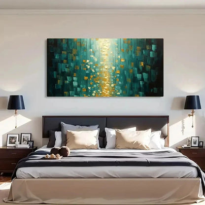 Modern Abstract Teal & Golden Wall Art Canvas Office Home Room Framed 120x60cm - Bella Home Decor