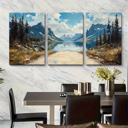 3pcs Yellowstone National Park Oil Painting Metal Print Ready to Hang Art