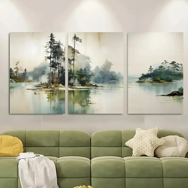 3pcs Tall Trees, Smokey Atmospheric Art Metal Print Ready to Hang Art
