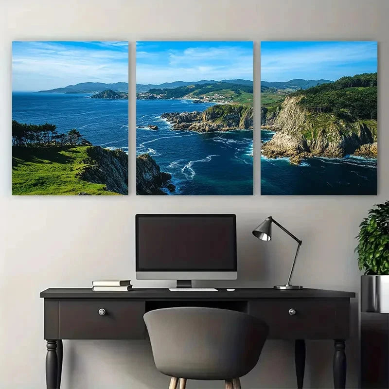 3pcs Galicia Cies Islands Illustration Metal Print Ready to Hang Art - Bella Home Decor