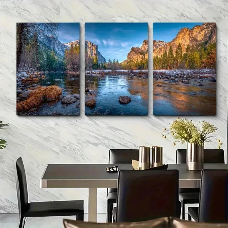 3pcs Serene Mountain & River Landscape Perfect Wall Art Set Canvas Framed 50x70cm - High Quality Print 100% Australian Made Wall Canvas Ready to Hang