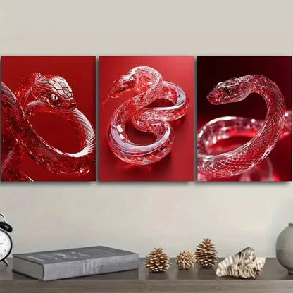3pcs Red Crystal Snake Wall Art Set Canvas Unframed - High Quality Print 100% Australian Made Wall Canvas