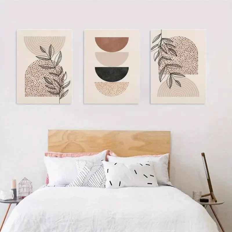 3pcs Black & Beige Abstract Line Prints Metal Print Ready to Hang Art - Bella Home Decor