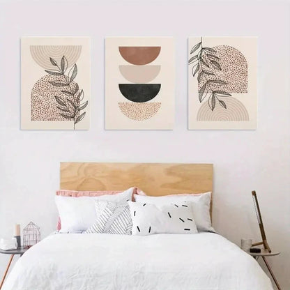 3pcs Black & Beige Abstract Line Prints Metal Print Ready to Hang Art - Bella Home Decor