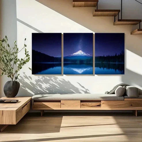 3pcs Snow Mountain Milky Way Lake Wall Art Set Canvas Unframed - High Quality Print 100% Australian Made Wall Canvas