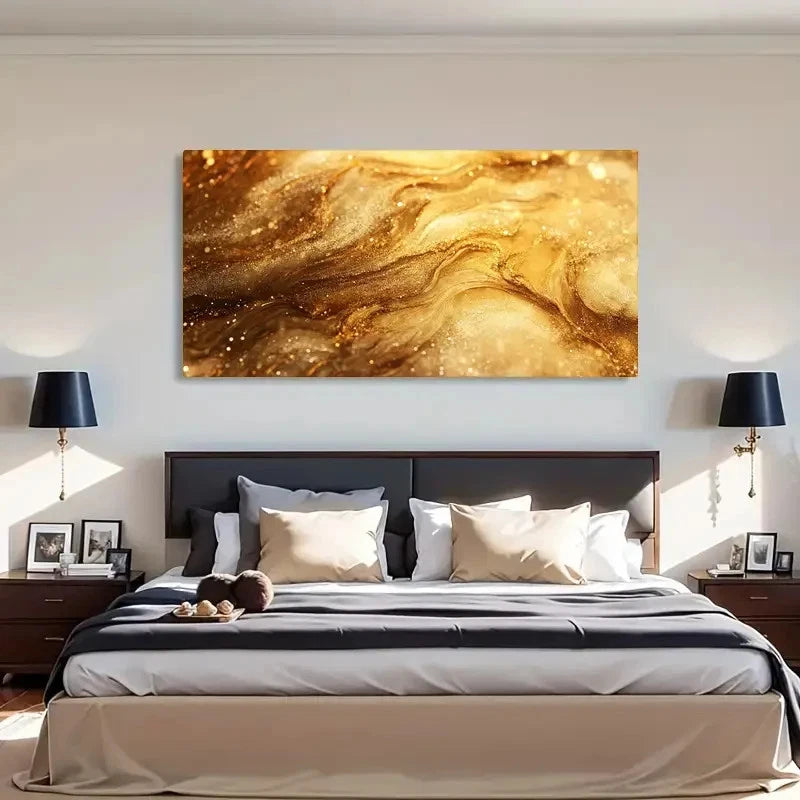 Farmhouse Golden Swirl Abstract Wall Art Canvas Office Home Room Framed 120x60cm - Bella Home Decor