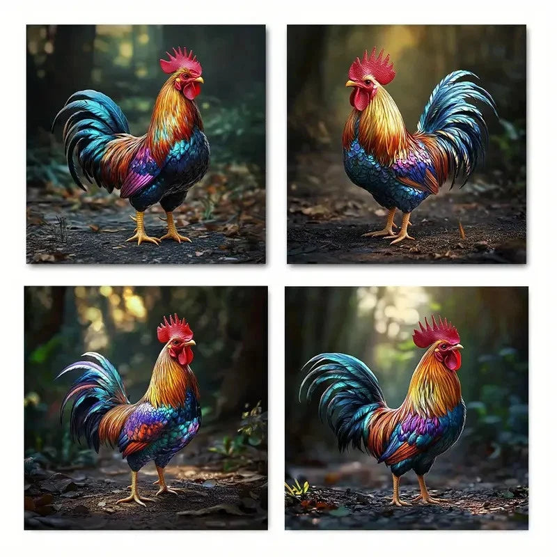 4pcs Vibrant King of RoosterWall Art Canvas Framed
