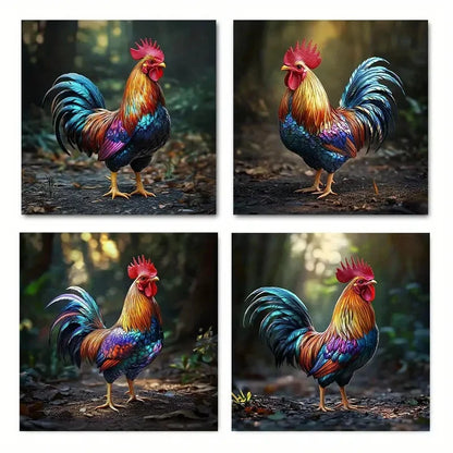 4pcs Vibrant King of RoosterWall Art Canvas Framed