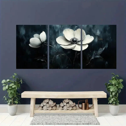 3pcs Abstract Elegant Black and White Floral Metal Print Ready to Hang Art - Bella Home Decor