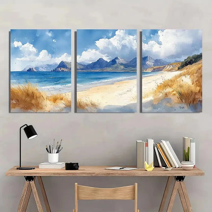 3pcs Portsalon Beach Painting Donegal Watercolor Metal Print Ready to Hang Art - Bella Home Decor