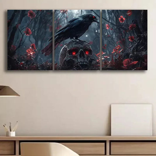 3pcs Raven skull Wall Art Set Canvas Framed 50x70cm - High Quality Print 100% Australian Made Wall Canvas Ready to Hang
