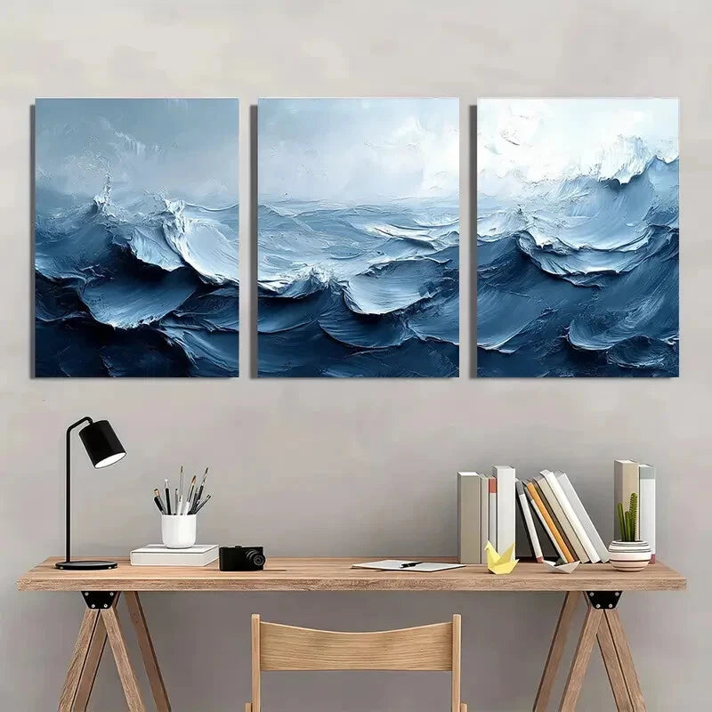 3pcs Gray and White Textured Abstract Painting Metal Print Ready to Hang Art - Bella Home Decor