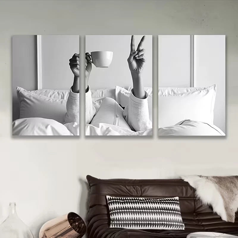 3pcs The Woman Sat On The Bed Metal Print Ready to Hang Art - Bella Home Decor