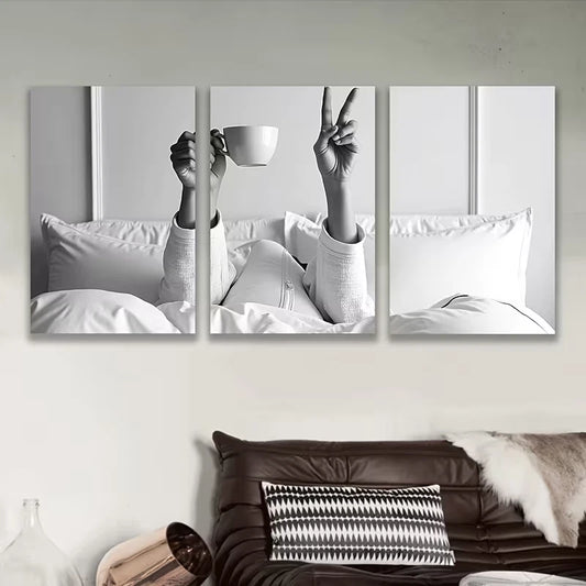 3pcs The Woman Sat On The Bed Metal Print Ready to Hang Art