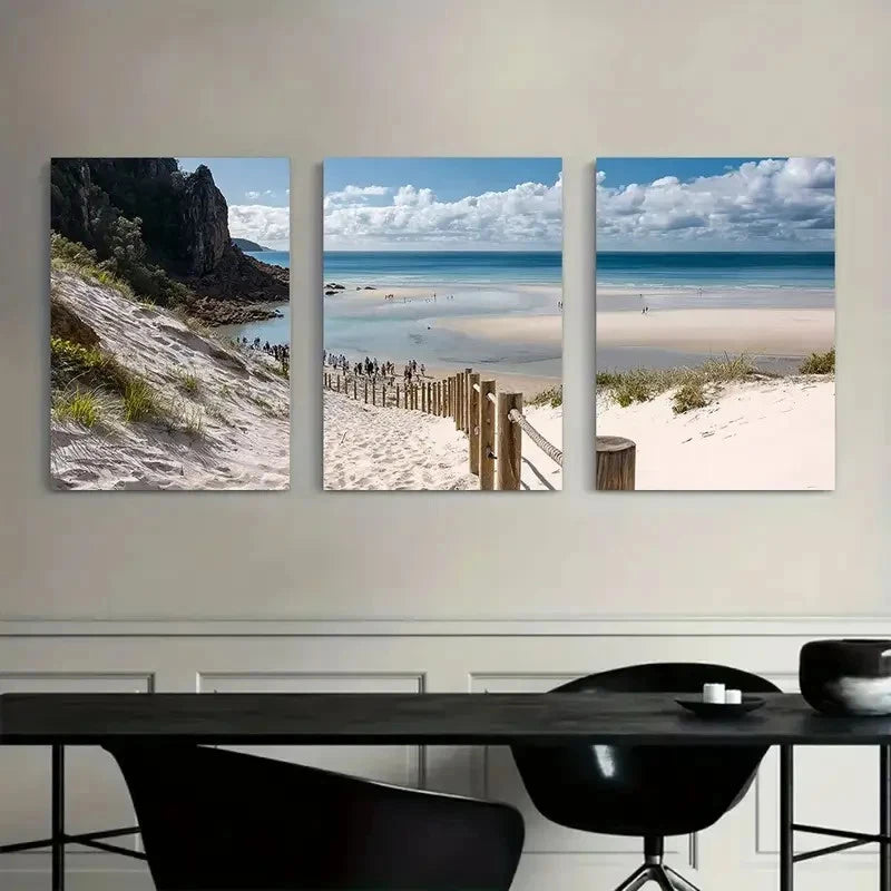 3pcs Beach with White Sand & Ocean View Metal Print Ready to Hang Art - Bella Home Decor