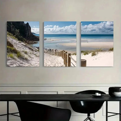 3pcs Beach with White Sand & Ocean View Metal Print Ready to Hang Art - Bella Home Decor