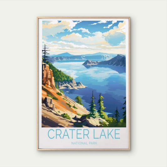 Crater Lake National Park, Pine Tree Art Travel Poster Print Wall Art - Bella Home Decor