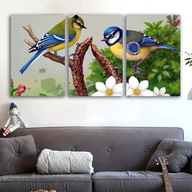 3pcs Blue Birds on Flowered Branches Art Wall Art Set Canvas Framed 60x90cm - High Quality Print 100% Australian Made Wall Canvas Ready to Hang - Bella Home Decor