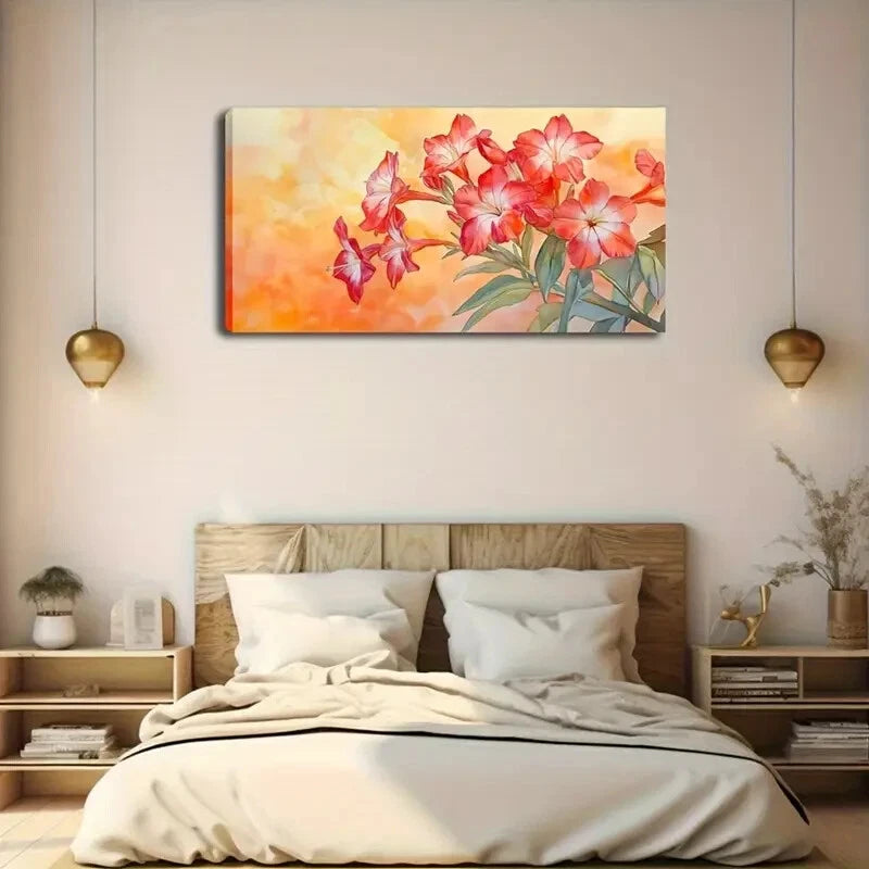 Vibrant Red Flowers Green Wall Art Canvas Office Home Room Framed 120x60cm - Bella Home Decor