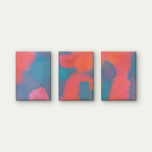 3pcs Vibrant Pink and Teal Abstract Colour Shapes Wall Art Set Canvas Framed 40x60cm - High Quality Print 100% Australian Made Wall Canvas Ready to Hang