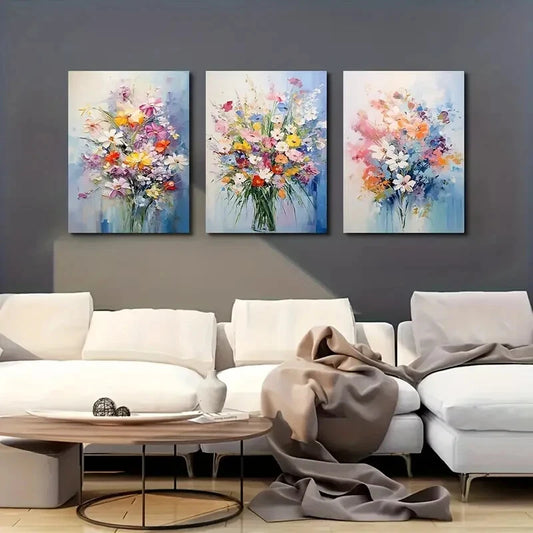 3pcs Abstract Daisy Poppy Artwork Metal Print Ready to Hang Art