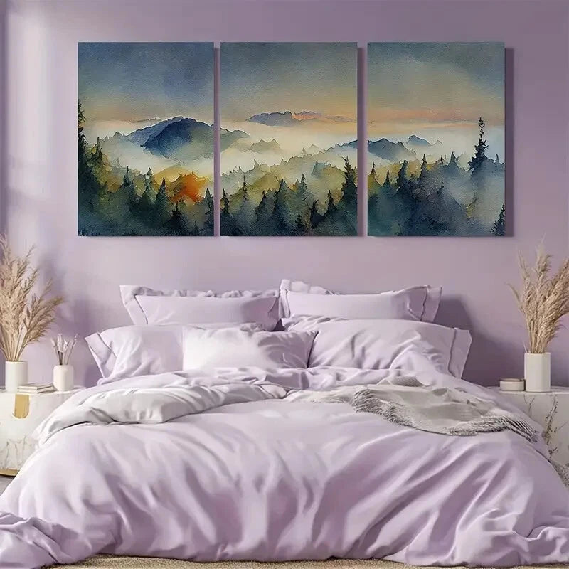 3pcs Green Nature Rustic Mountain Landscape Metal Print Ready to Hang Art