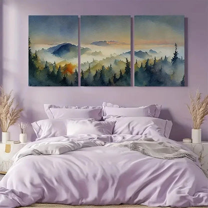 3pcs Green Nature Rustic Mountain Landscape Metal Print Ready to Hang Art
