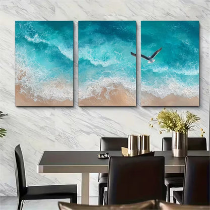 3pcs Ocean Waves Seagull Beach Metal Print Ready to Hang Art