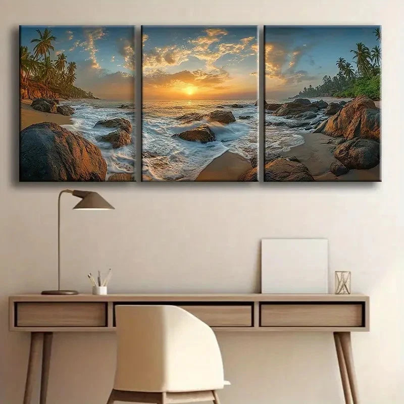 3pcs Beach Scene Sunset Nature Scenery Metal Print Ready to Hang Art - Bella Home Decor
