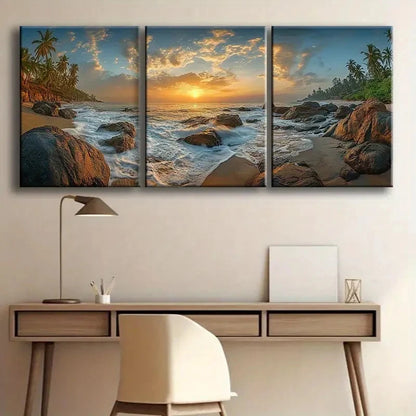 3pcs Beach Scene Sunset Nature Scenery Metal Print Ready to Hang Art - Bella Home Decor