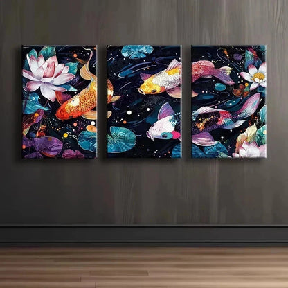 3pcs Blue square Abstract Illustration Metal Print Ready to Hang Art - Bella Home Decor