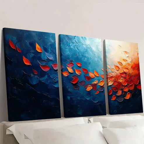 3pcs Abstract School of Fish Texture S Wall Art Set Canvas Unframed - High Quality Print 100% Australian Made Wall Canvas - Bella Home Decor