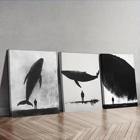 3pcs A giant whale. (7) Wall Art Set Canvas Framed 40x60cm - High Quality Print 100% Australian Made Wall Canvas Ready to Hang