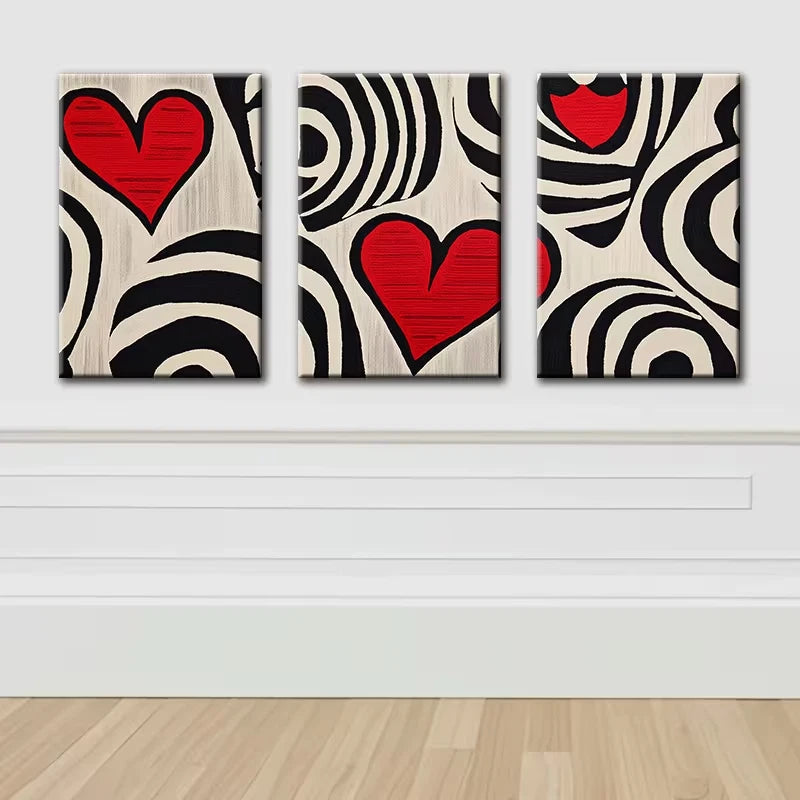 3pcs Modern Abstract Love Heart Wall Art Set Canvas Framed 60x90cm - High Quality Print 100% Australian Made Wall Canvas Ready to Hang