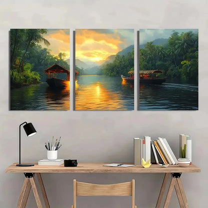 3pcs Tropical Thailand Watercolor Landscape Metal Print Ready to Hang Art - Bella Home Decor