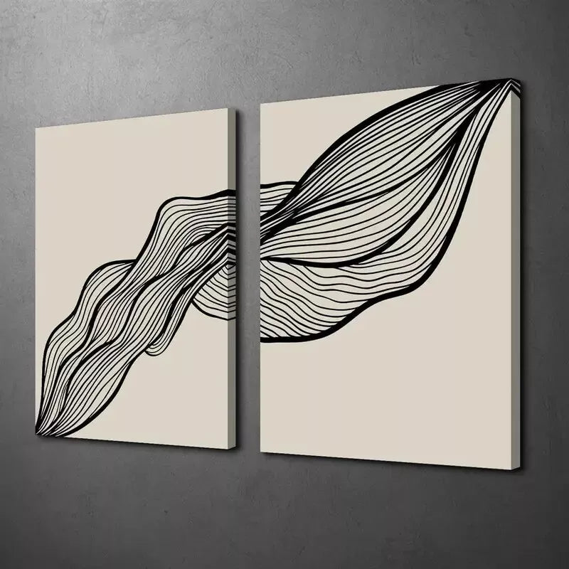 2pcs Wavy Black Line Art Canvas Framed 50x75cm - High Quality Print 100% Australian Made Wall Canvas Ready to Hang - Bella Home Decor