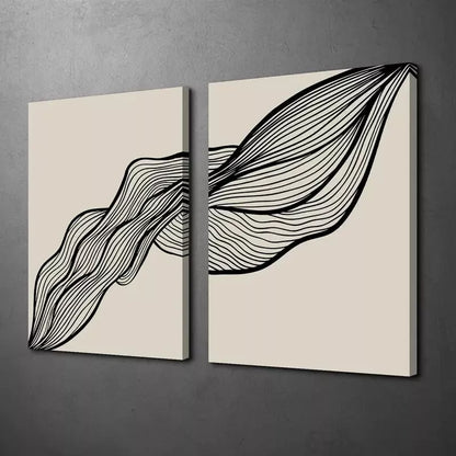 2pcs Wavy Black Line Art Canvas Framed 50x75cm - High Quality Print 100% Australian Made Wall Canvas Ready to Hang - Bella Home Decor