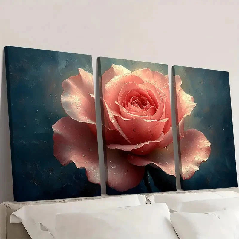 3pcs Vintage Pink Rose PR   Wall Art Set Canvas Framed 60x90cm - High Quality Print 100% Australian Made Wall Canvas Ready to Hang