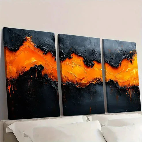 3pcs Classic Contemporary Black and Orange Wall Art Canvas Unframed – High Quality Print 100% Australian Made Wall Canvas - Bella Home Decor