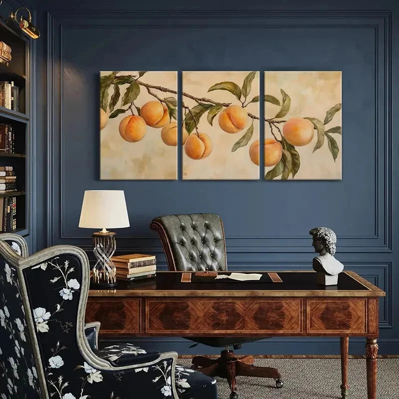 3pcs Artistic Peach Branch Painting Botanical Art Metal Print Ready to Hang Art