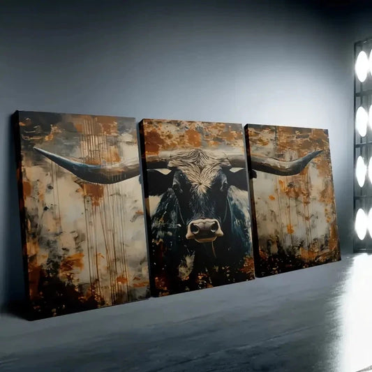 33pcs Rustic Longhorn Cow Wall Art Set Canvas Framed 40x60cm - High Quality Print 100% Australian Made Wall Canvas Ready to Hang
