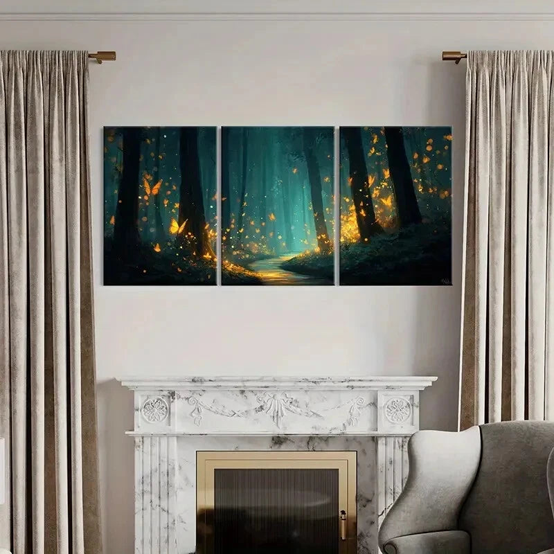 3pcs Enchanted Forest Art Butterfly Glow Mystical Metal Print Ready to Hang Art - Bella Home Decor