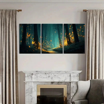 3pcs Enchanted Forest Art Butterfly Glow Mystical Metal Print Ready to Hang Art - Bella Home Decor