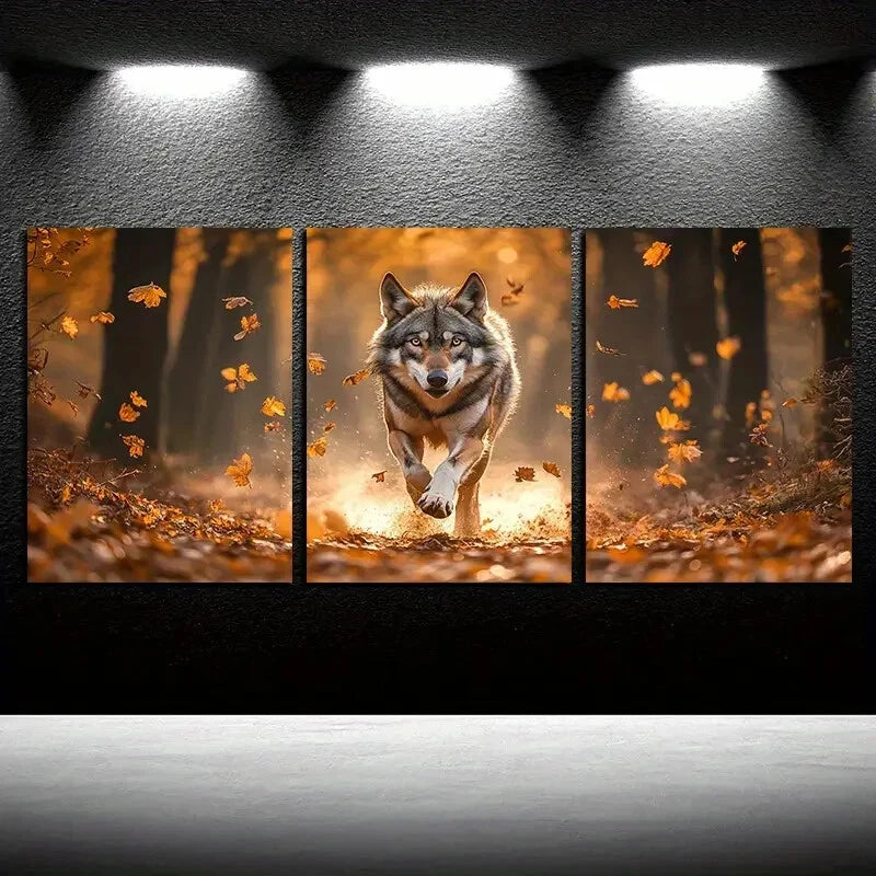 3pcs Vibrant Lonely Wolf Illustration Metal Print Ready to Hang Art - Bella Home Decor