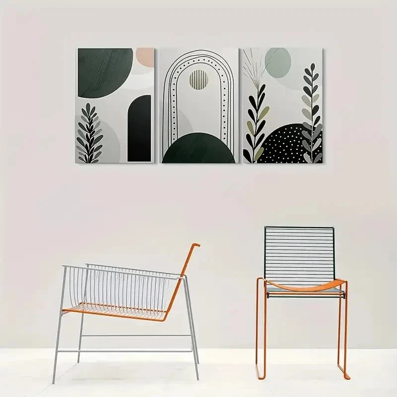 3pcs Geometric Shapes and Plant Motifs Metal Print Ready to Hang Art - Bella Home Decor