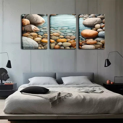 3pcs Oil Painting, Pebbles And Streams, Wall Art Canvas Unframed - High Quality Print 100% Australian Made Wall Canvas