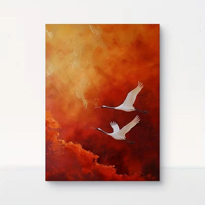 Two White Cranes Soaring Abstract Metal Print Ready to Hang